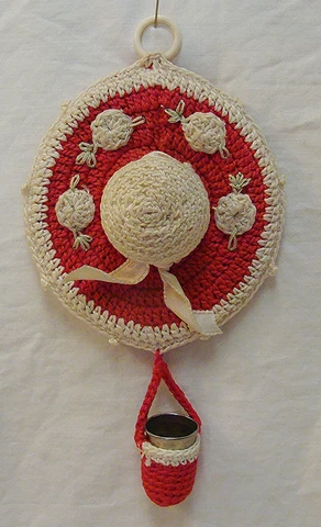 Antique Crocheted Hanging Bonnet Pin Cushion & Thimble Holder Cover