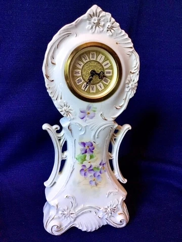 Stunning White Porcelain Purple Floral Painted circa. 1900 Desk Table Clock Cover