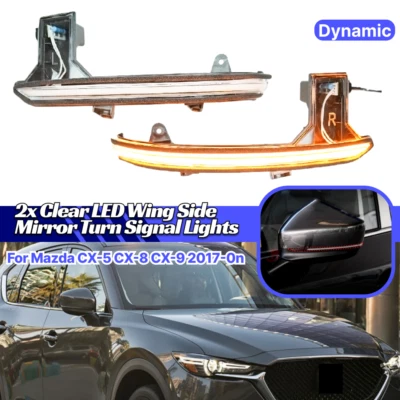 Clear Clear LED Wing Side Mirror Turn Signal Lamps For Mazda CX-5 CX-8 2017-2024 - Image 1 of 4
