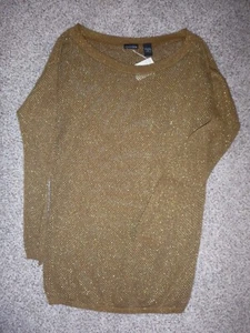 Dünner Damenpullover Gold Medium Langarm Pulli Offen Webmuster Über Shirt Oberteil V - Bild 1 von 6