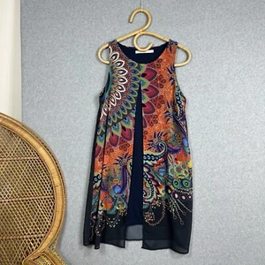 Desigual Dress Size 40 Tank A Line Print Overlay - Picture 1 of 13
