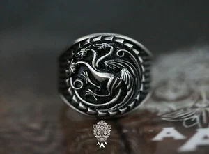 Anello Targaryen Argento 925 Anello Drago Tre Draghi Targaryen Ring - Foto 1 di 5
