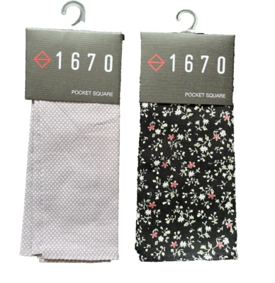 Paquete de 2 1670 Cuadrados de Bolsillo Negro con Floral Blanco y Gris con Polkadot Blanco Foto 1 de 4