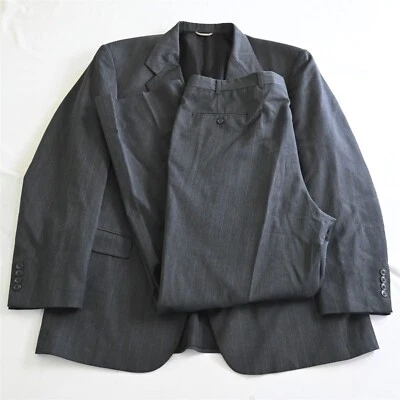 Vtg Stafford Hartmax 46R 40x32 Gray Striped Mens Jacket Pants Suit - Image 1 of 4