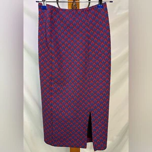 Y2K American Apparel Red Blue Chevron Stretchy Midi Pencil Skirt Size Medium - Picture 1 of 9