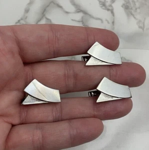 Vintage Silver Tone Cufflinks and Tie Clip Set Art Deco Mid Century - Picture 1 of 5