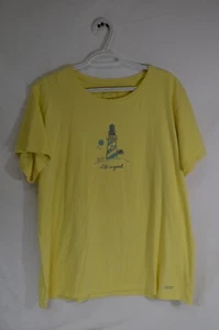 Life is Good Shirt Womens XXL Yellow Lighthouse Classic Fit Short Sleeve T34 - Picture 1 of 4