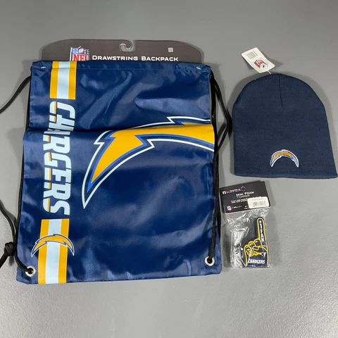 Los Angeles Chargers NFL Ultimate Fan Gift Lot Bag, Winter Beanie, Foam Topper Cover