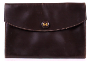 HERMES Vintage Espresso Brown Box Calf Leather Flap-Top RIO Clutch Bag