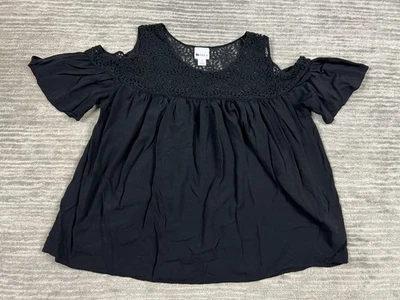 Top Stylus para mujer XL negro hombro frío manga corta encaje superior Foto 1 de 4