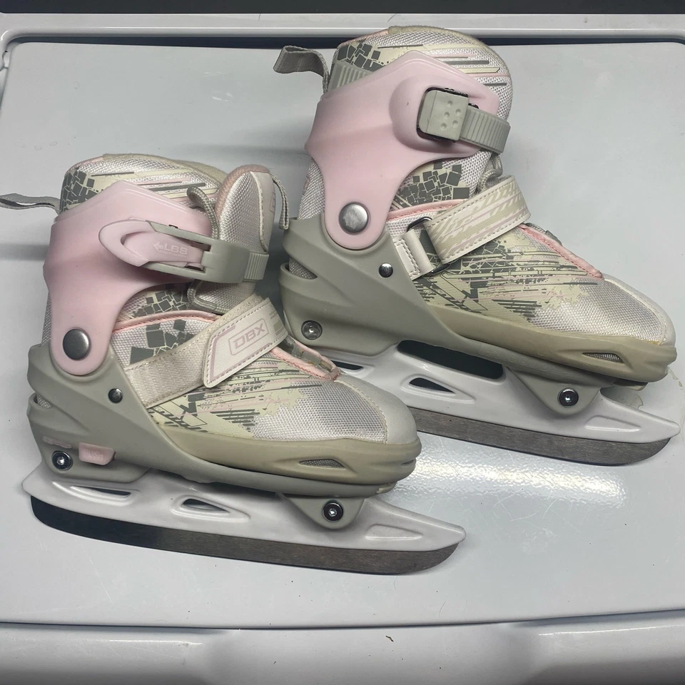 Patins de gelo ajustáveis para meninas DBX rosa e branco congelamento tamanhos 1 - 5 ajustáveis - Imagem 1 de 4