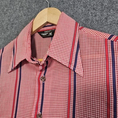 Vintage 70s JC Penney Red Gingham Check Rodeo Cowboy Shirt Mens Short Sleeve M  - Image 1 of 4