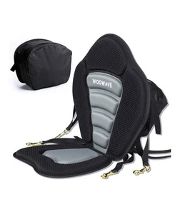 Deluxe Padded Kayak Seat Black Gray Universal High Back Support Detachable Bag - Picture 1 of 10