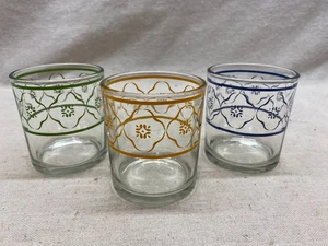 3 Vintage Libbey Saftgläser geometrisch Blume blau gelb grün - Bild 1 von 2