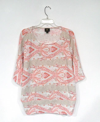 JM Collection Women's Blouse Plus Size 3X Paisley Batwing Sleeve Lined Slub Knit - Image 1 of 4