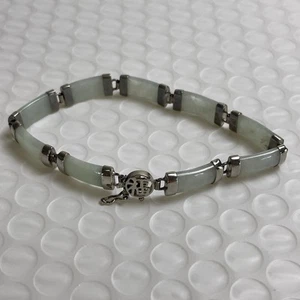 STERLING SILVER Light Green Jade Bracelet SU-Signed 7 “ - Picture 1 of 6