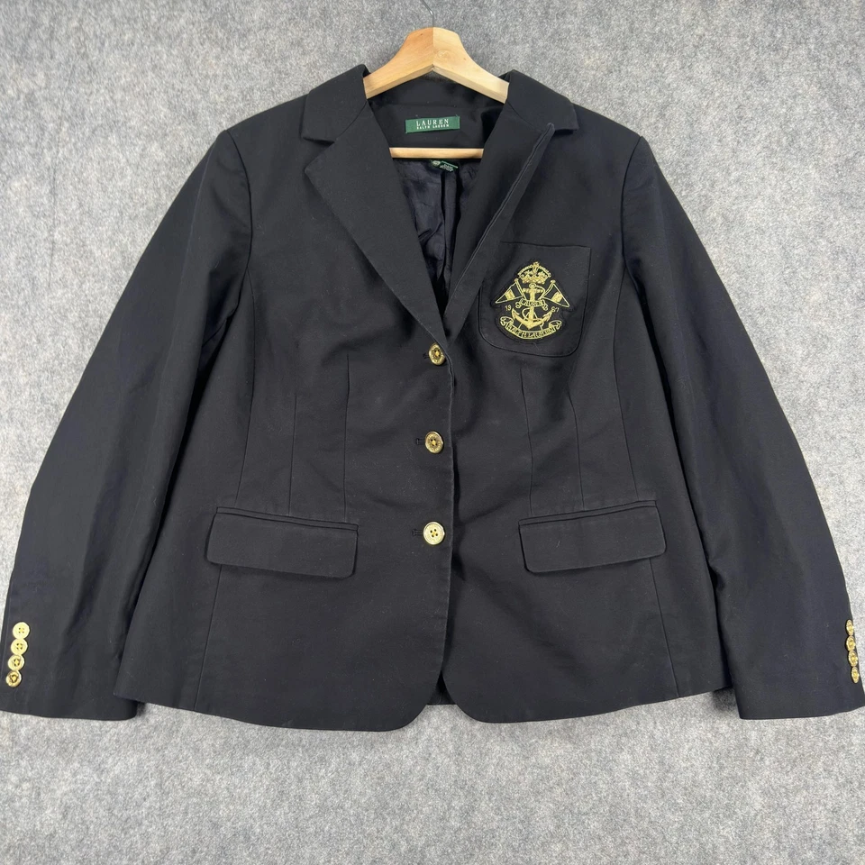 Blazer Lauren Ralph Lauren Feminino 1X Preto Crista Ouro Botão Jaqueta Preppy - Imagem 1 de 4