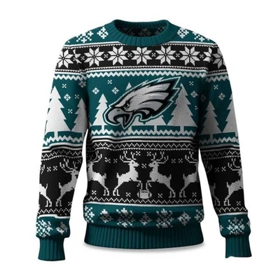 2025 Christmas Eagles Reindeer Football Ugly Sweater - Christmas Gift - Image 1 of 4