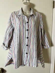 HABITAT Blouse Sz S Button Up Collared 3/4 Sleeve Multicolor Stripes 100% Cotton - Picture 1 of 15