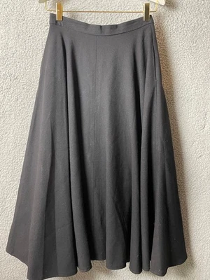 Vintage 70s Black Wool ALine Midi Skirt 10 USA ILGWU Union Label Swing Flare VTG - Image 1 of 4
