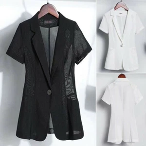 Damen Netz Dünn Mantel Jacke Anzug Blazer Kurzarm Sonnenschutz Slim Top - Bild 1 von 12