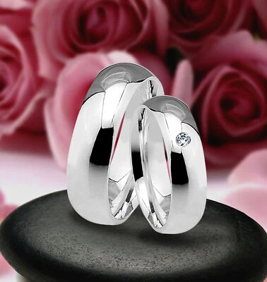 Klassische Ringe Trauringe Eheringe mit Stein , Silber 925 ,Gravur inkl. J11-1 V - Bild 1 von 4