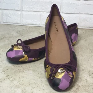 Coach New York Ballet Flats Purple Tumbled Leather Lara Floral Plum Sz 5B US EUC - Picture 1 of 24
