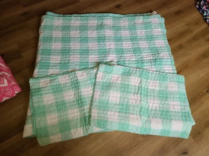 Pottery Barn Teen "Plaid/Dotted - Aqua Mint" Full/Queen Revers. Quilt & 2 Shams - Picture 1 of 8