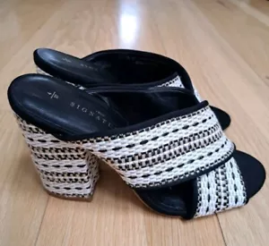 NEXT SIGNATURE Leather Sandals UK 4 Woven Strap Slip On Sandals Block Heels - Picture 1 of 11