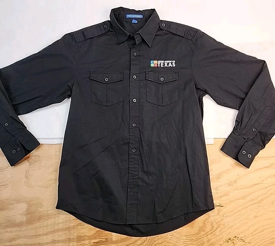 Camisa de manga larga Credit Union Of Texas Logo negra con botones delanteros para mujer pequeña Foto 1 de 4
