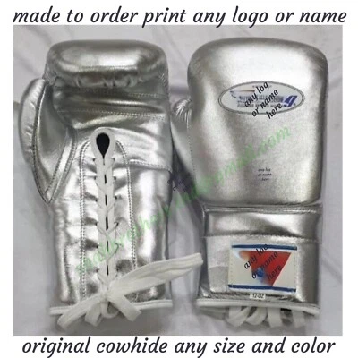 Guantes de Boxeo Sparring Hechos a Medida Plateados 16Oz Cualquier Talla Logo/Nombre Cuero Real Foto 1 de 4