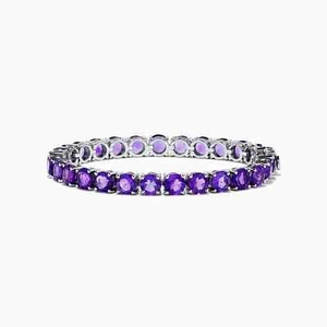 Bracciale Tennis Argento Sterling 925 Ametista Tondo 5,00mm Con Rodiato - Foto 1 di 4