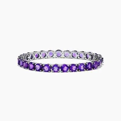 925 Sterling Silver Amethyst Round 5.00mm Tennis Bracelet With Rhodium Plated - Image 1 of 4
