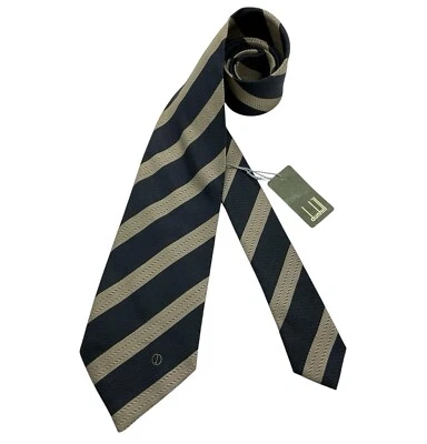 🆕Corbata DUNHILL Negro/Beige Rayas Logo Seda LUJO ITALIA Foto 1 de 4