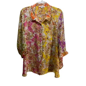 Rose + Olive Blouse Top Womens 2X Floral Multicolor Festival 3/4 Sleeves Button - Picture 1 of 9