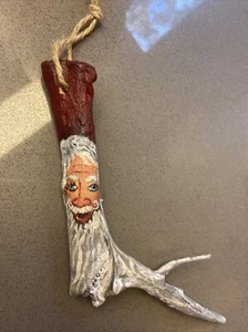 Vintage Santa Christmas Ornament On Elk Horn Hand Painted 1993 - Picture 1 of 10