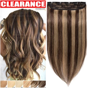 CLEARANCE One Piece Clip In Real Remy Human Hair Extensions Full Head Ombre Long - Picture 1 of 43