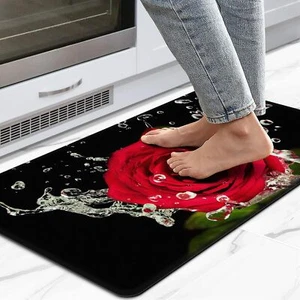 Red Rose Flower Kitchen RugsBlack Anti Fatigue Mats for Kitchen Floor Cushion... - Picture 1 of 6
