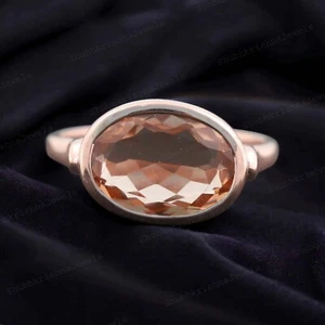 925 Sterling Silver 10x8mm Oval Shape Natural Pink Morganite Ring Solitaire Ring - Picture 1 of 7