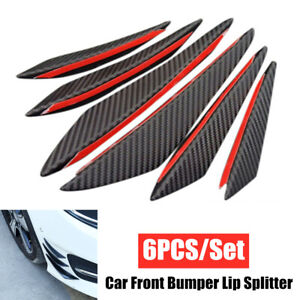 6PCS Carbon Fiber Car Front Bumper Lip Splitter Fins Body Spoiler Canards Parts