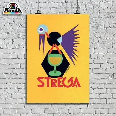POSTER VINTAGE Fortunato Depero STREGA Vintage bar aperitivo liquore bicchiere