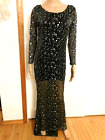New Sexy Black Sequin Straightline Backless Round Collar Polyester Maxi Dress M