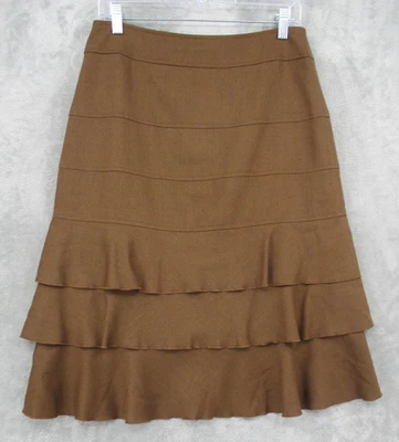 Falda Etcetera Mujer 8 Lana Niveles Volantes Oficina Carrera Trabajo Forrada Marrón Cremallera Foto 1 de 4