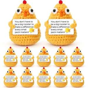 12 Pcs Crochet Chicken Animals with Positive Cards Bulk Small Handmade Croche... - Picture 1 of 6