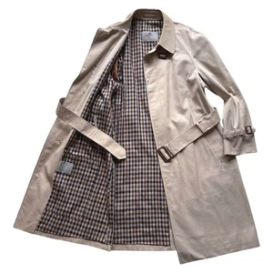 Aquascutum Aqua5 Trench Coat LL Beige Made in England Club Check Belted F/S - Picture 1 of 18