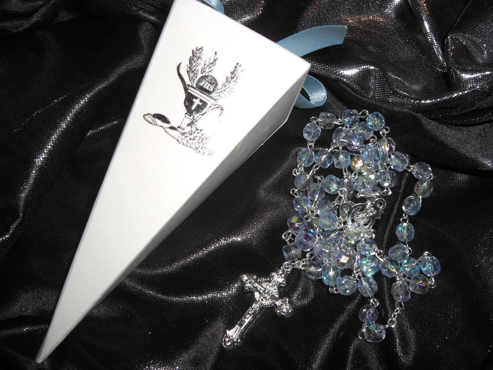 Kommunion-Rosenkranz hellblau Kommuniongeschenk Glasschliffperle Geschenk - Bild 1 von 1