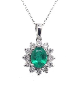 0.48ct Diamante Redondo Natural 14K Bis Contraste Oro Blanco Esmeralda Colgante - Imagen 1 de 4