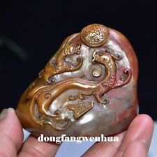 3" Rare Shoushan Stone Jade Carved Two Pixiu Money Wealth imperial Seal Signet