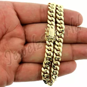 Real 10K Yellow Gold Men's Miami Cuban Chain Bracelet 10MM 9" inch Box Lock - Picture 1 of 6