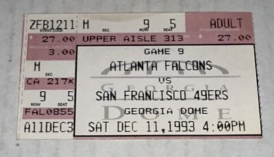 12/11/93 DEION SANDERS JERRY RICE NO HANDSHAKE GAME 49ERS FALCONS TICKET STUB - Image 1 of 3